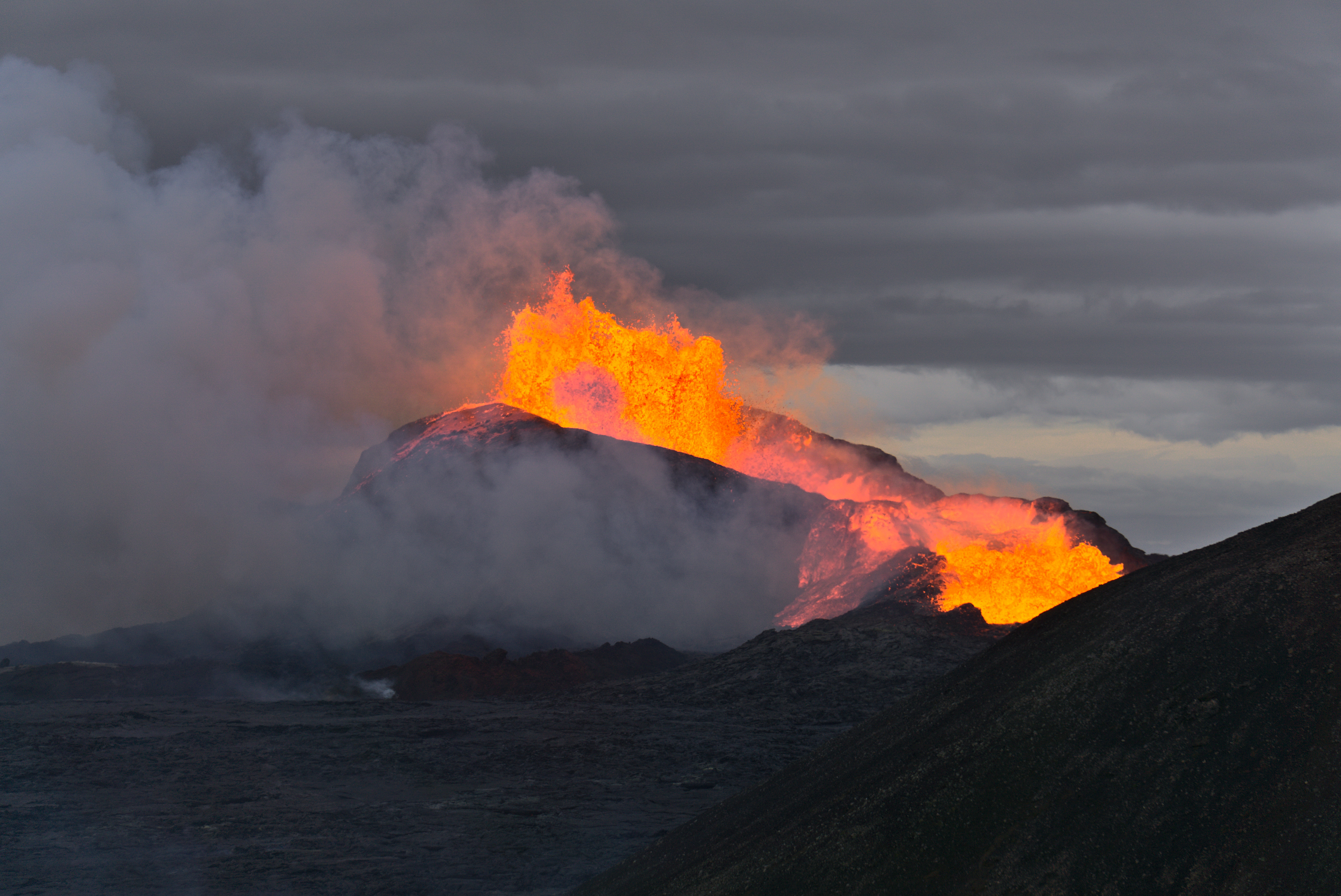 Fagradalsfjall volcano eruption in Iceland, used as reference for the painting