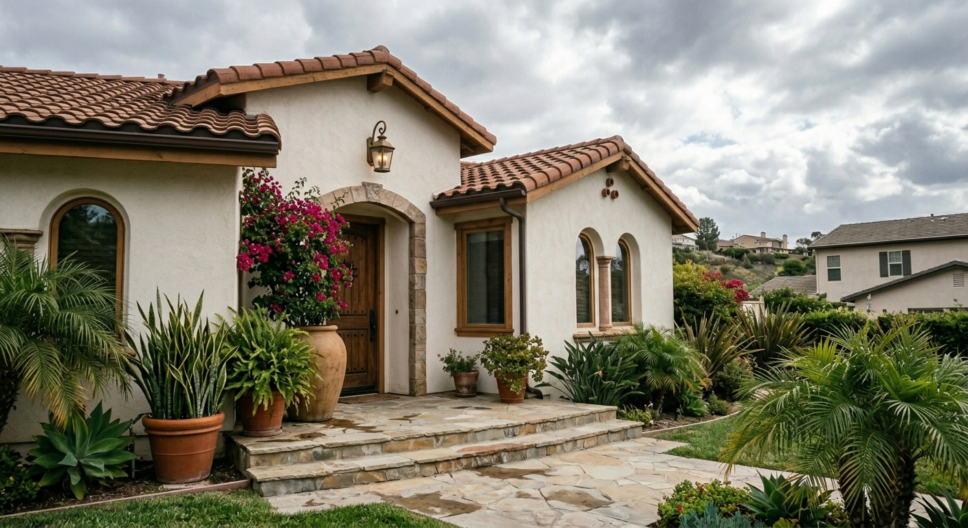 House exterior with overcast gray cloudy sky before AI enhancement