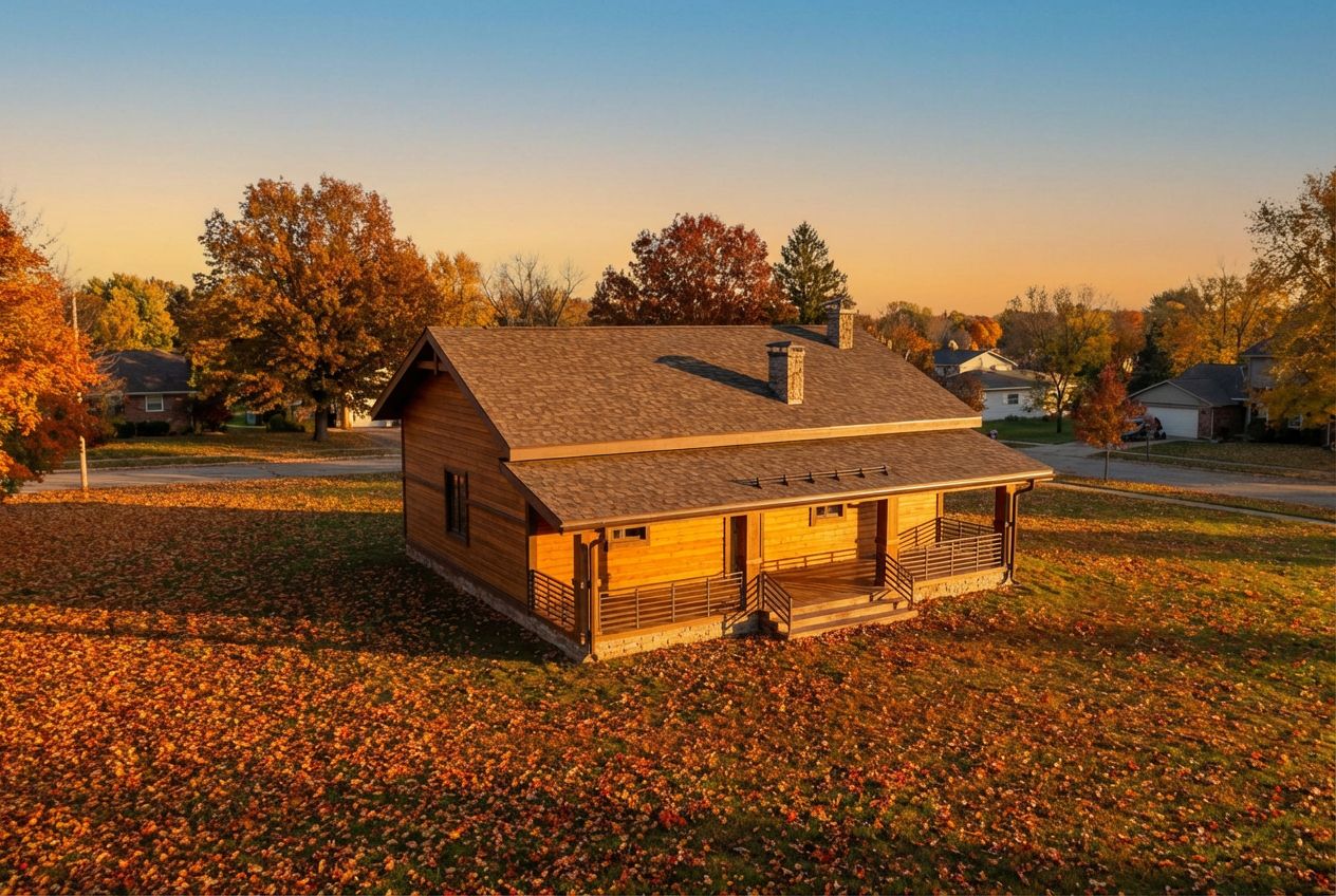 See This House in a Fall Neighborhood at Golden Hour