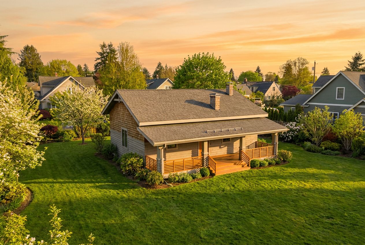 See This House in a Spring Neighborhood at Golden Hour