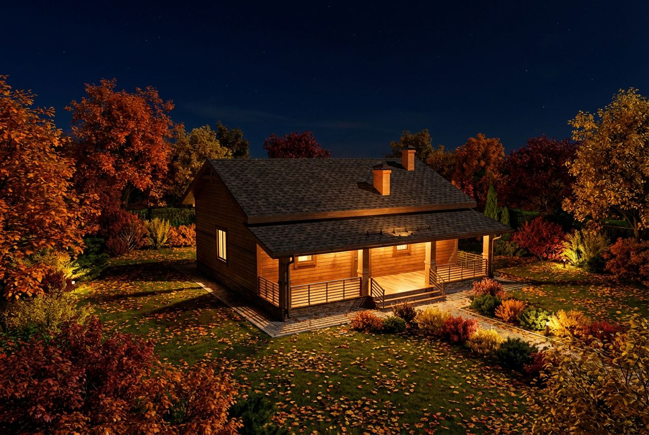 See This House in a Fall Garden at Night