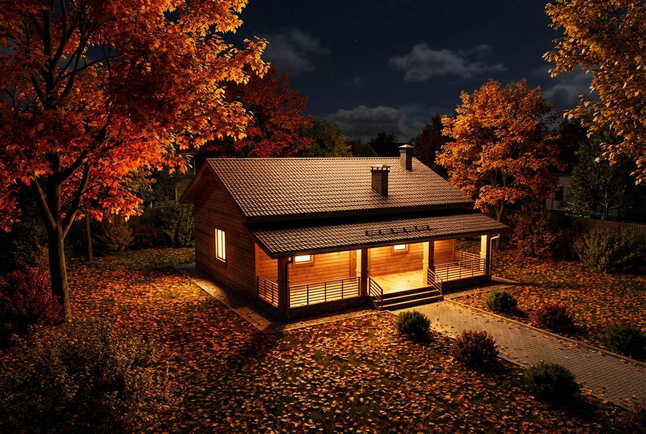 See This House in a Fall Neighborhood at Night