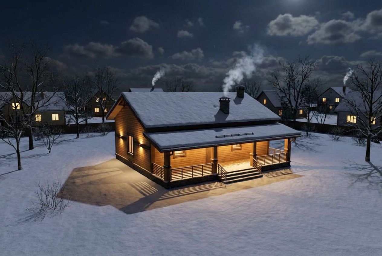 See This House in a Winter Neighborhood at Night
