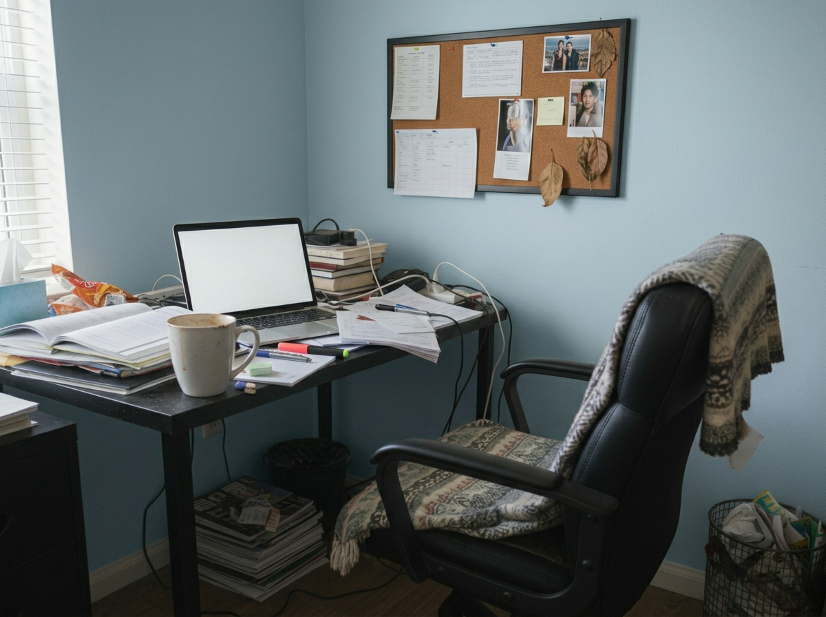 Home Office with Light Blue walls