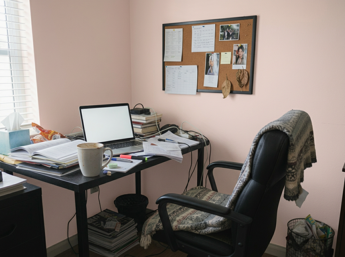 Home Office with Blush walls