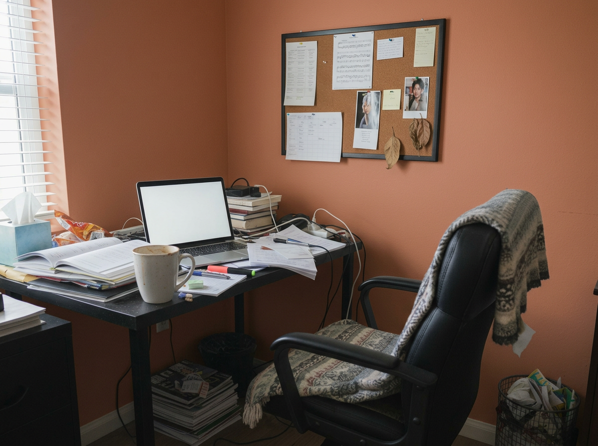 Home Office with Terracotta walls