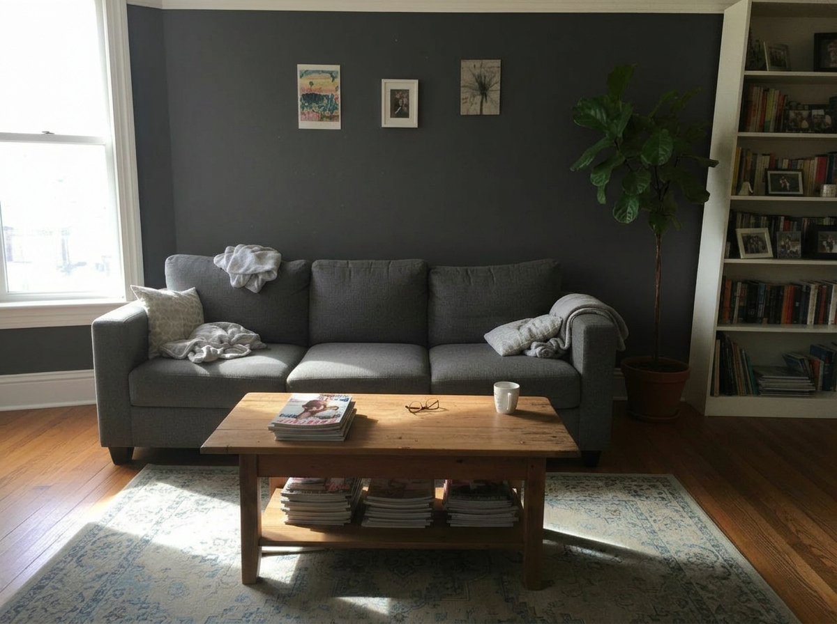 Living Room with Charcoal walls