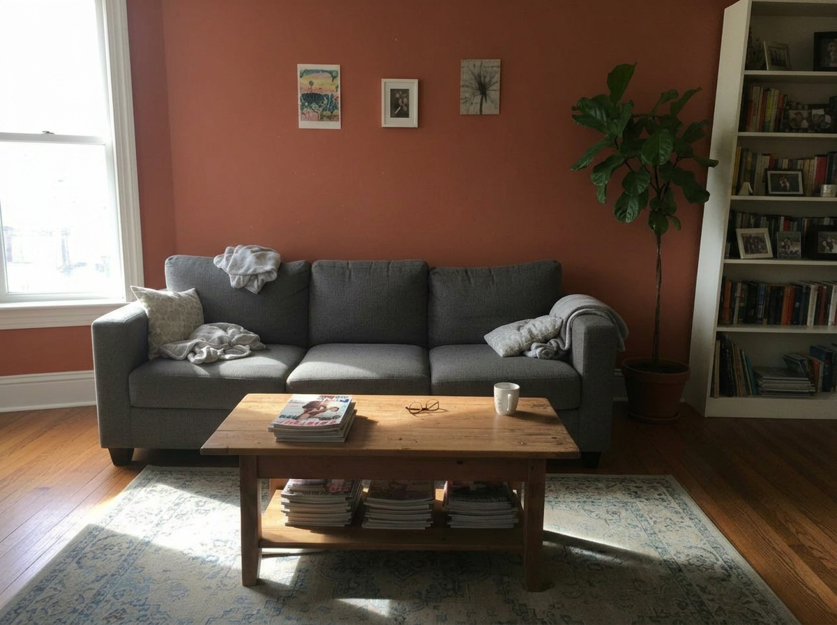 Living Room with Terracotta walls
